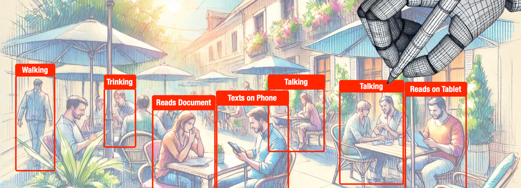 Schematic representation of activity detection in a street scene