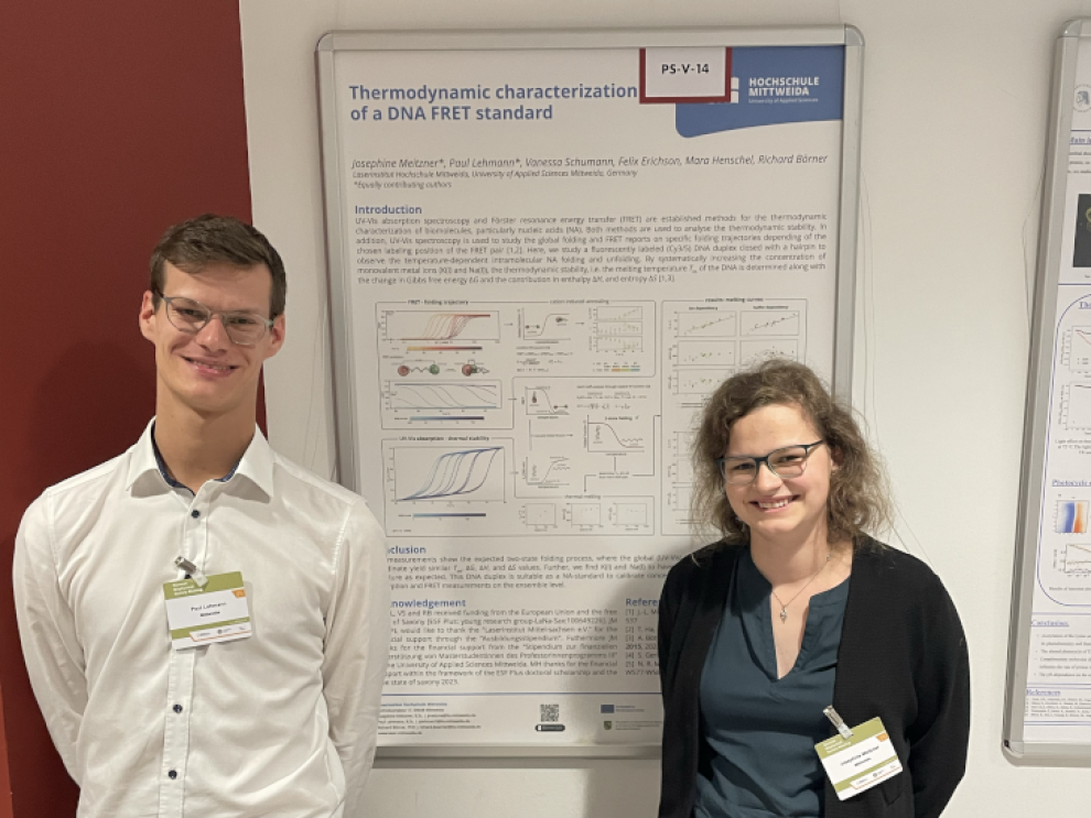 Zwei Personen stehen vor einem Posterrahmen